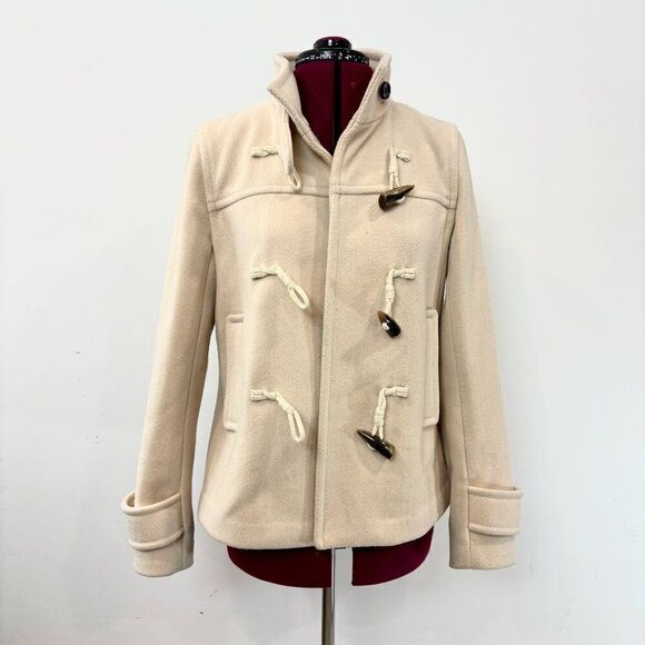 Banana Republic Women Pea Coat Creamy Wool Blend Toggle Loop Closures sz S - Picture 2 of 15
